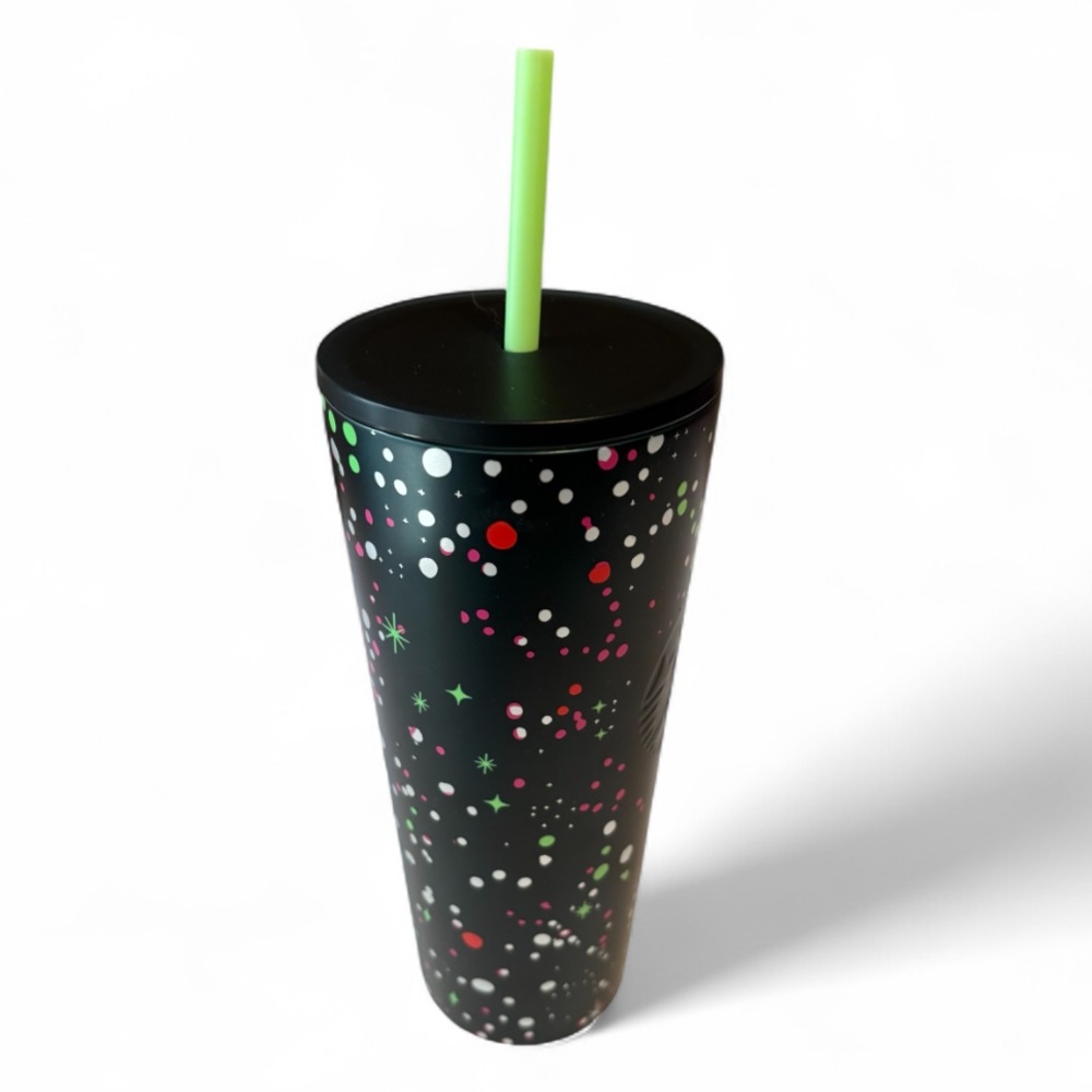 Starbucks Holiday 2021 Tumbler Green Paint Splatter 24 Oz Stainless Steel NEW - Picture 4 of 7